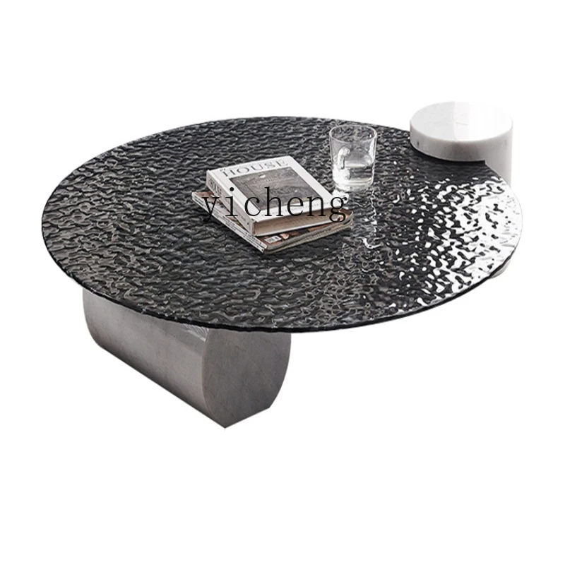 

ZC Minimalist Water Ripple Coffee Table Living Room Home Modern Minimalist Marble Glass Side Table