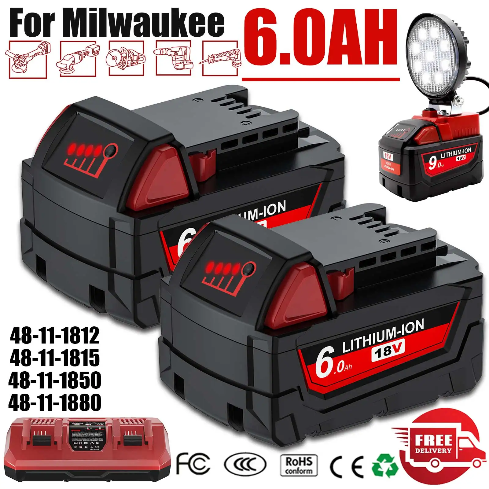 18V 6000MAH Replacement For Milwaukee M18 Lithium Battery 48-11-1860 48-11-1850 48-11-1840 48-11-1820 Rechargeable Batteries