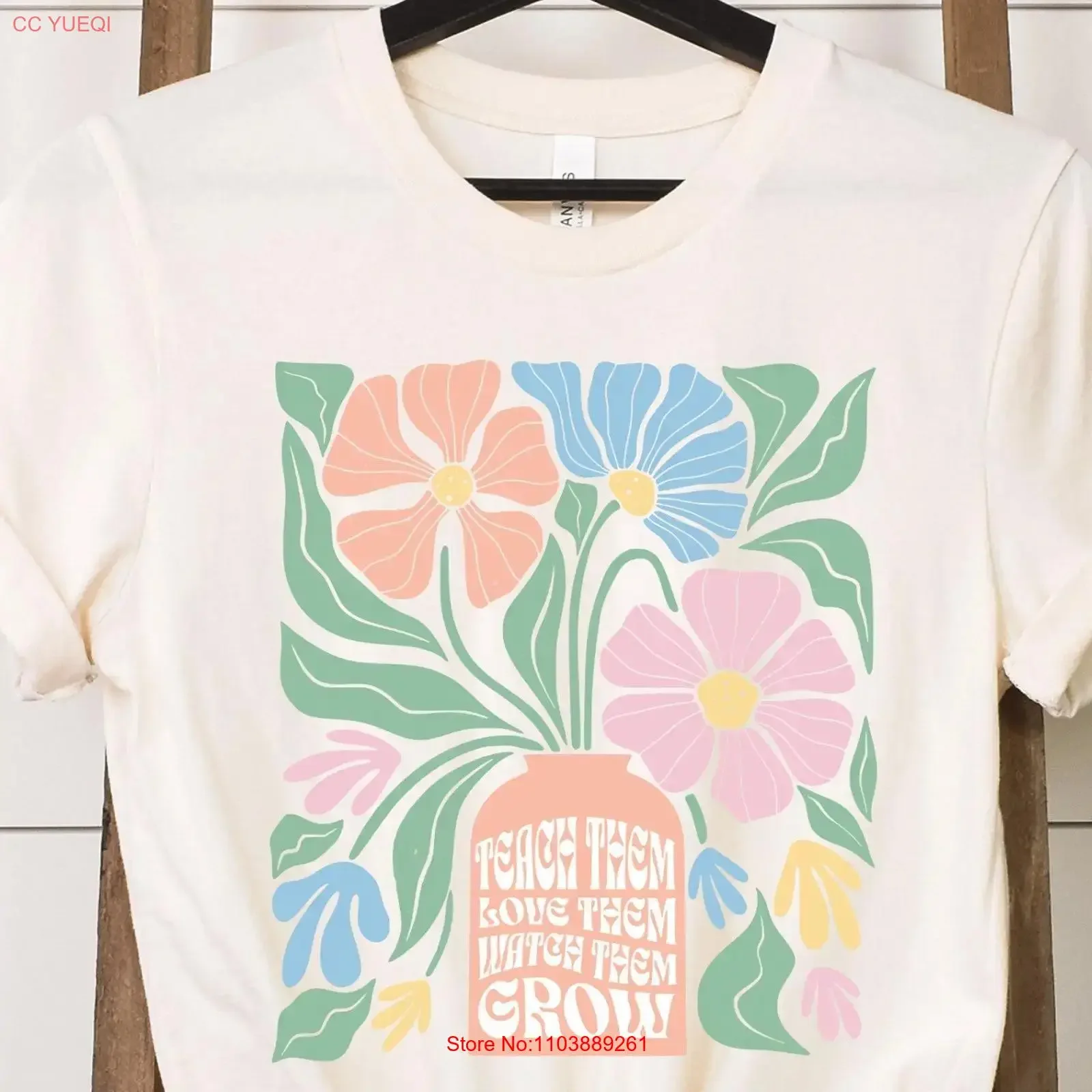 Boho Teacher Floral T Shirt Enseigner-les Love Watch Grow Retro Life Appreciation Groovy vintage Lavé Élégant mode Unisexe