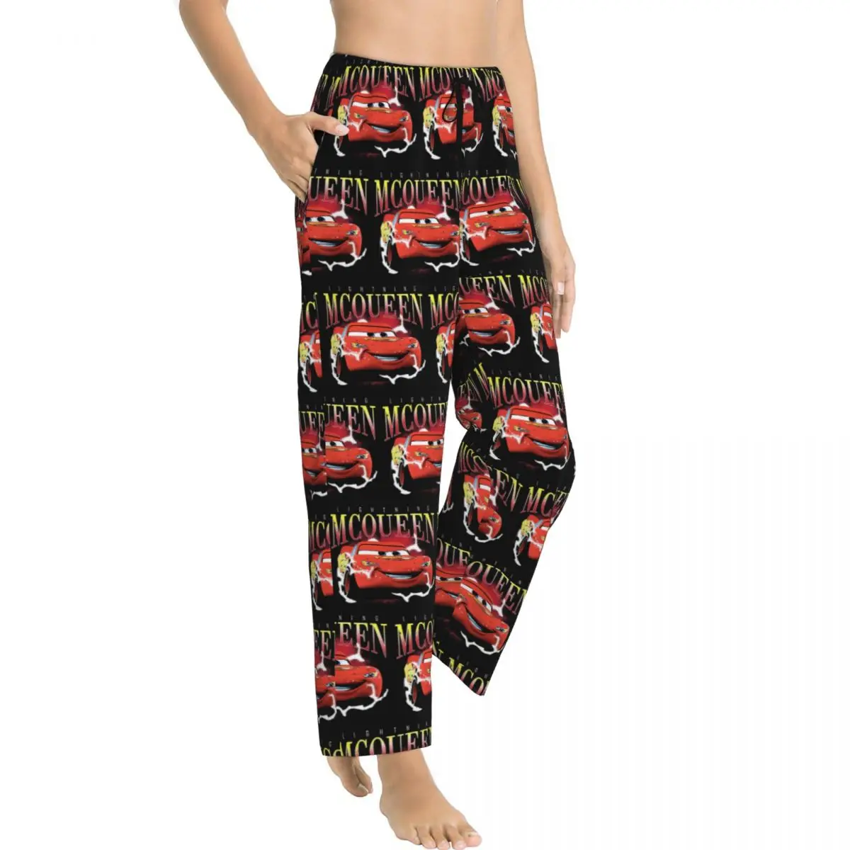 Carros das mulheres Relâmpago Mcqueen Pijama Calças, Pijamas, Sleep Lounge Bottoms com bolsos, impresso personalizado