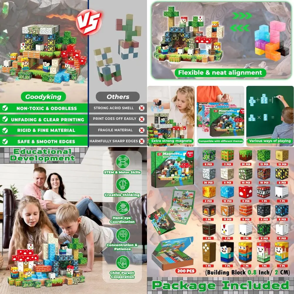 Set da costruzione magnetico da 200 pezzi per bambini: potenti magneti, giocattoli sensoriali per l'apprendimento STEM dai 3 anni in su, perfetti per ragazzi e ragazze, idea