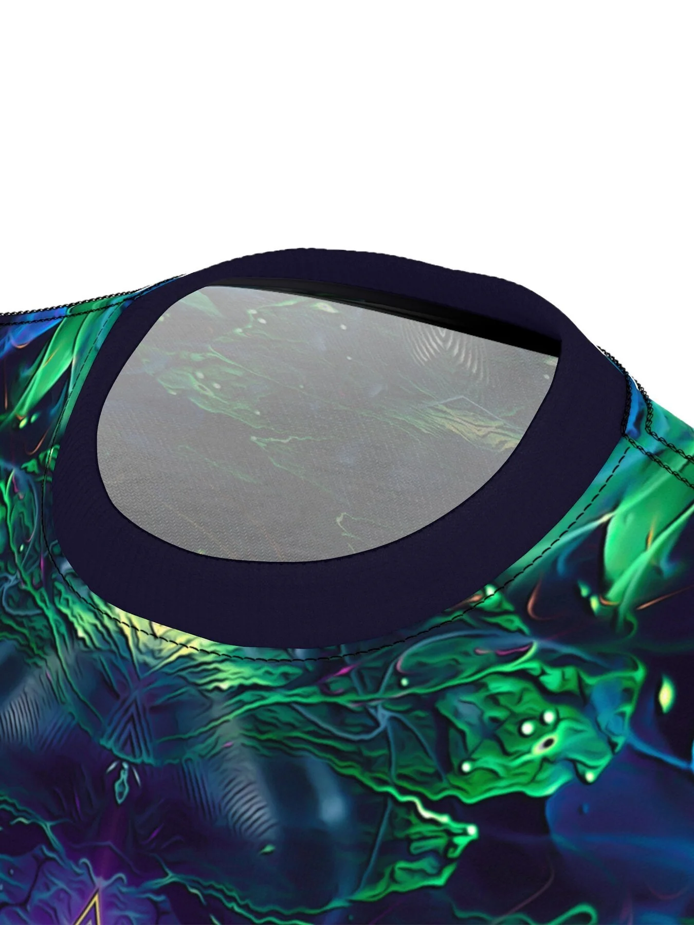 Herren-T-Shirt mit Rundhalsausschnitt und kurzen Ärmeln, 3D-Druck, lila, grün, Pfauenfeder, symmetrischer psychedelischer geometrischer Druck, neuartige Freizeitoberteile – Detail 5