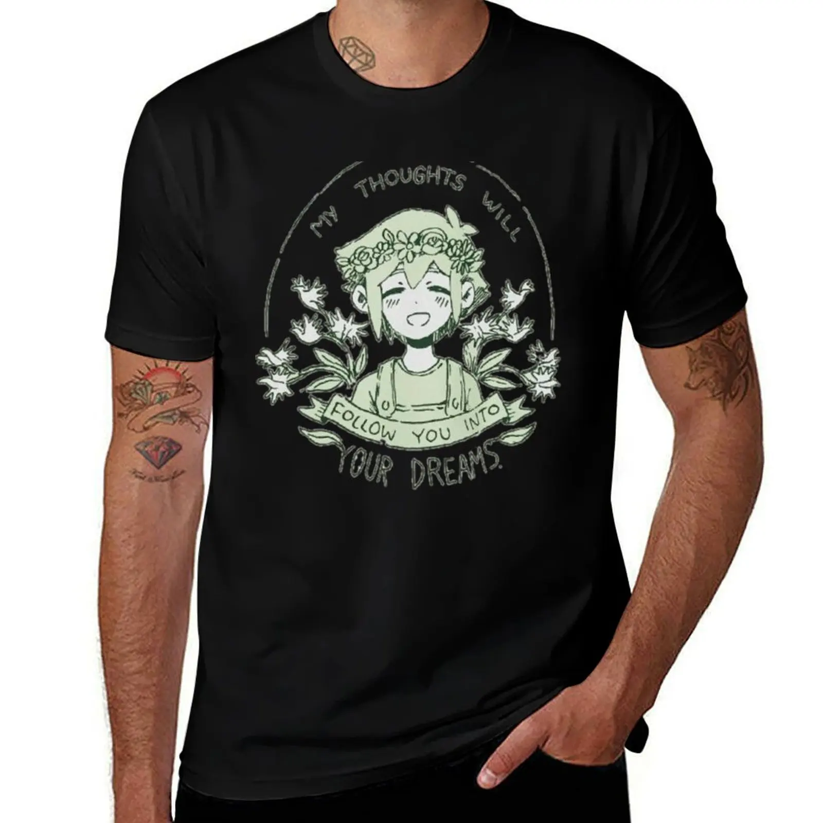 

omori my thoughts will follow you into your dreams basil T-Shirt blanks sublime anime clothes t shirt men 100℅ cotton