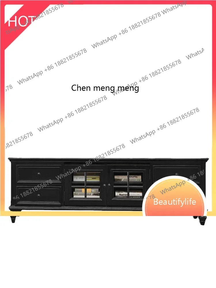 

xz1xz1American TV Cabinet Solid Wood Tea Table Combination Living Room Storage Cabinet Locker Black Furniture