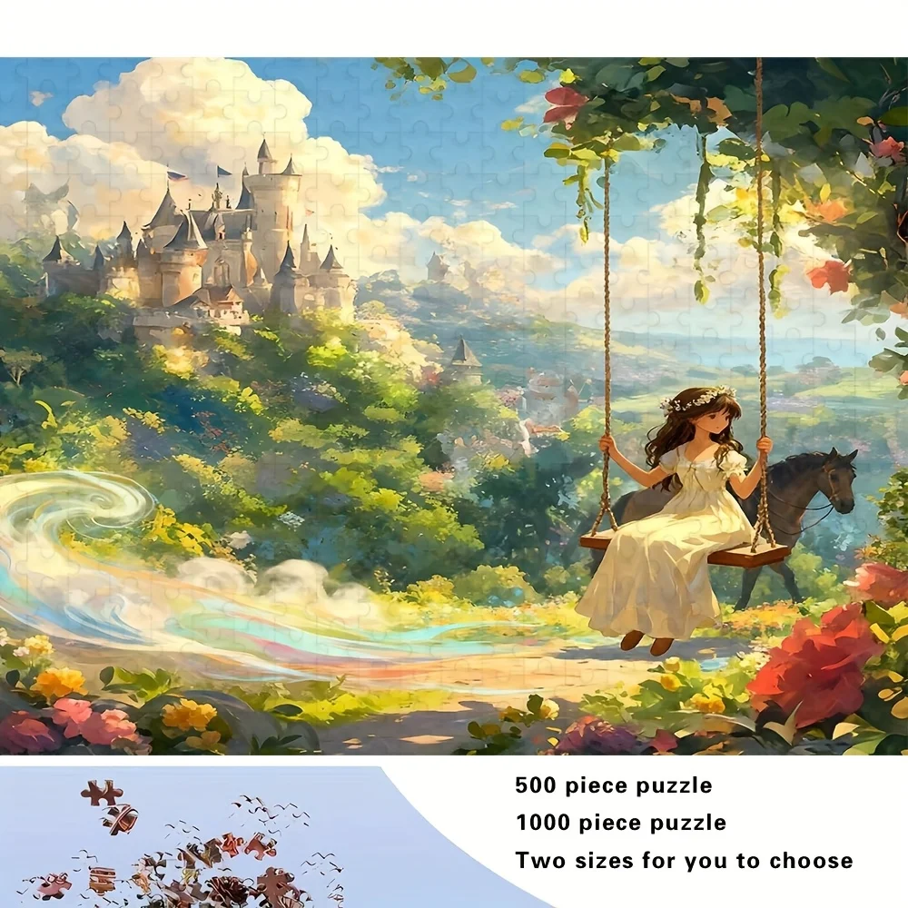 

Пазл-головоломка для взрослых «Сказочный замок и девочка на качелях», магическая тематика, развивающая игра, декоративная игрушка для дома и отдыха
