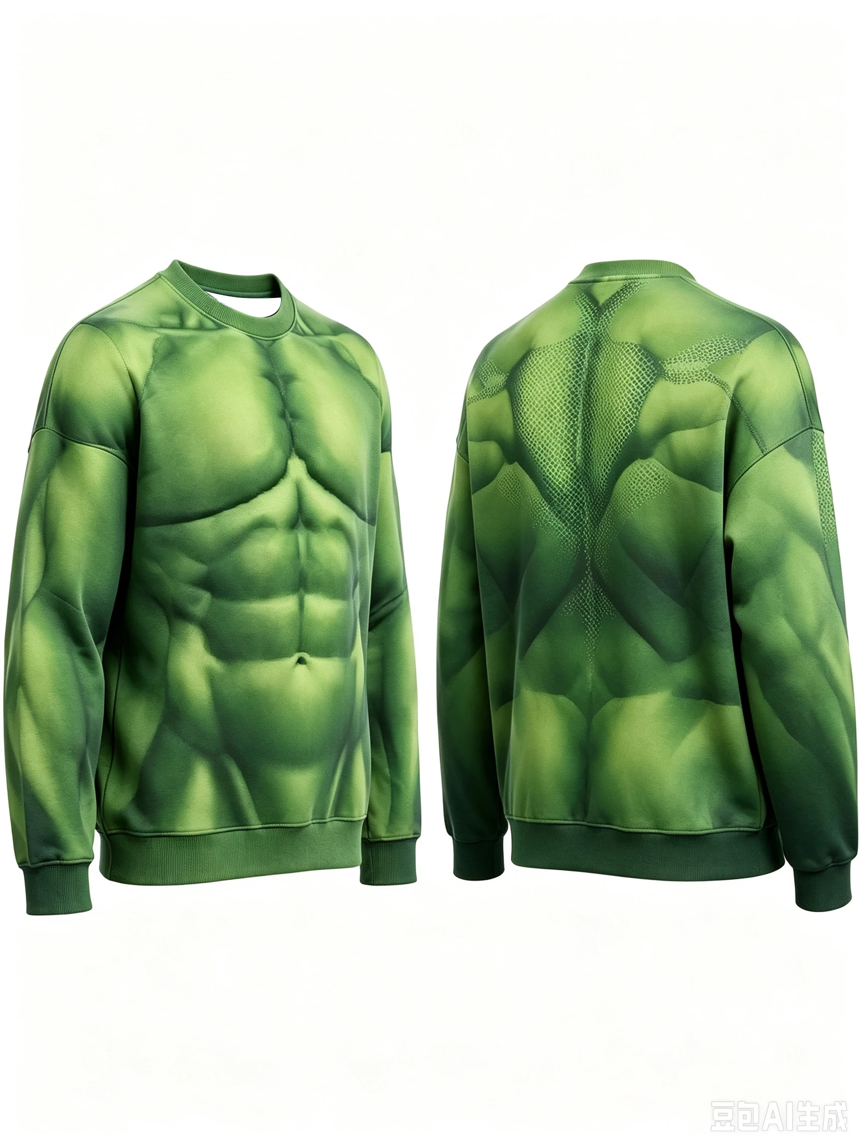 2026 new model Green Muscle round-neck sweatshirt，Halloween Cosplay Party Wear，3D printed design, quirky abstract top