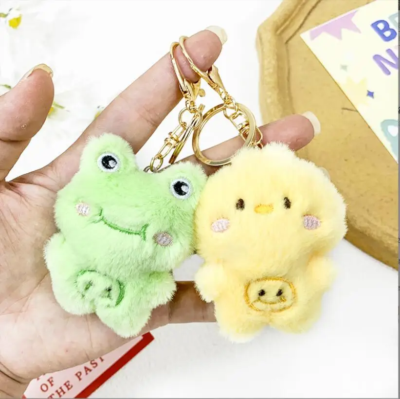 1PCS MINI Green Frog Yellow Chicken Keychain Plush Toy Doll Backpack Pendant Cartoon Boy Girl Holiday Gift