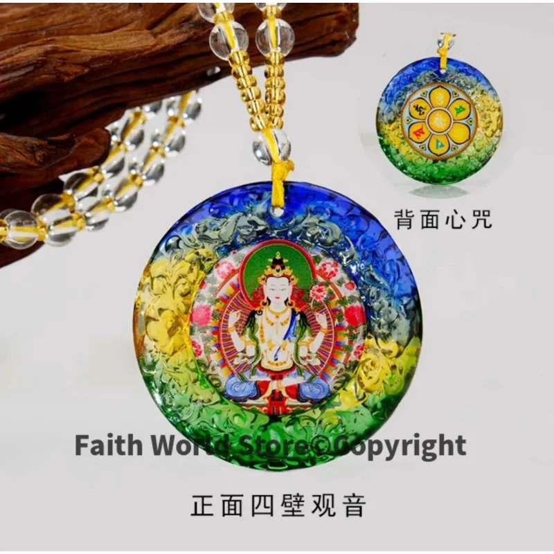 2025 Greco-Buddhist pocket travel efficacious Mascot Safety Bless Tibet Guanyin Buddha Crystal Pendant Buddhist Mantra Amulet