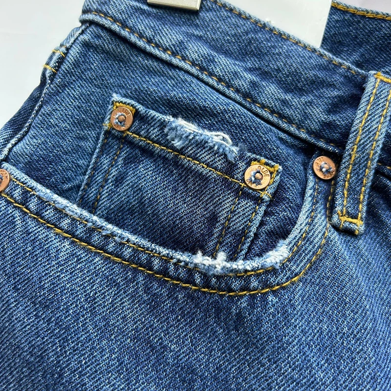 Dave&Di 2025 Summer Denim Bermuda Women Vintage Mom Jeans Deep Blue High Waisted Denim Shorts For Women