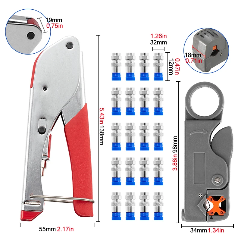 22pc Coaxial Cable Anti Slip Joint Crimping Pliers Coaxial Cable Cutter Cable TV Installation Tools Connection Pliers