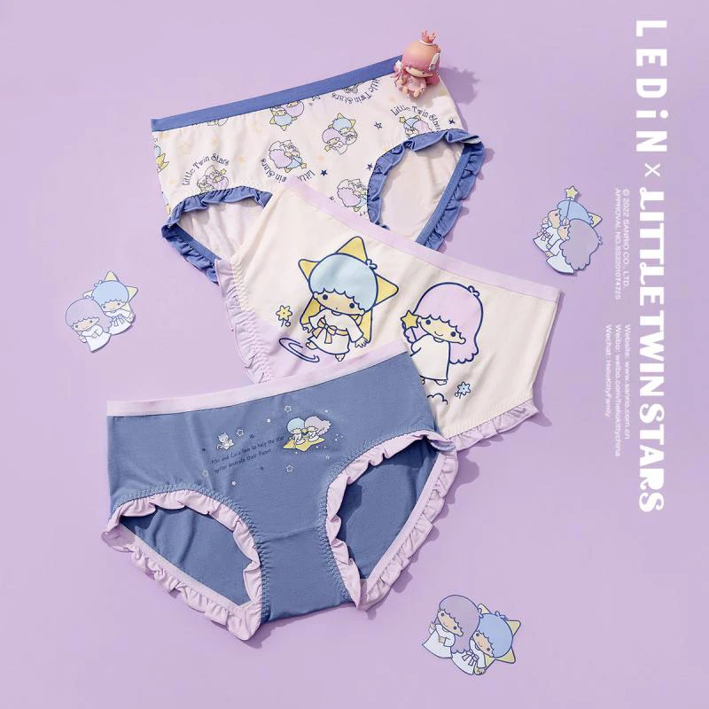 3 Pcs/Set Sanrios Little Twin Stars Underwear Girls Kawaii Pompom Purin Briefs Summer Comfortable Breathable Pattern Underwear