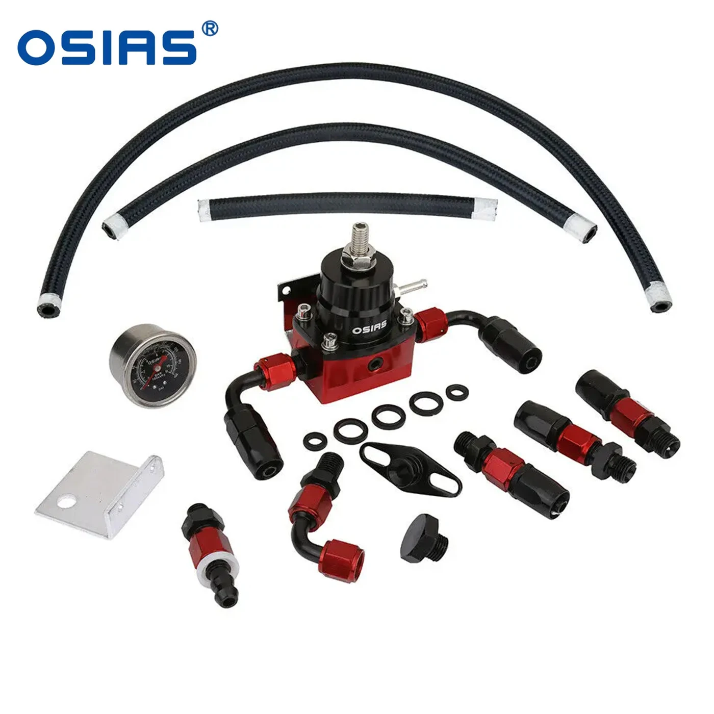 

OSIAS New 100xkPA 160PSI Aluminum Adjustable Autos Fuel Pressure Regulator With Gauge+AN6 Fuel Line Hose+Fittings End Kit