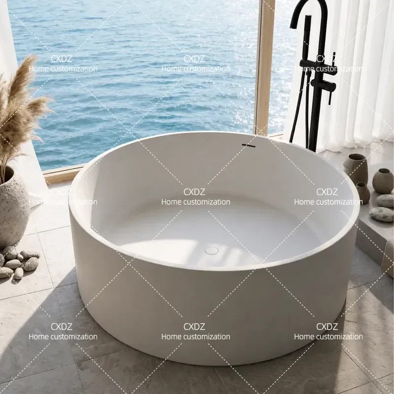 Round Artificial Stone Freestanding Bathtub Luxury Hotel B&B Project Double Tub Wholesale