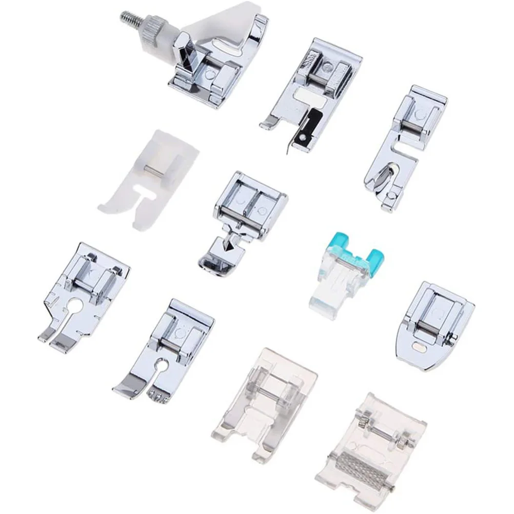 

11pcs Multifunctional Sewing Machine Presser Foot Set Silver For Home Knitting Craft Sewing Accessories Elastic Band Tool
