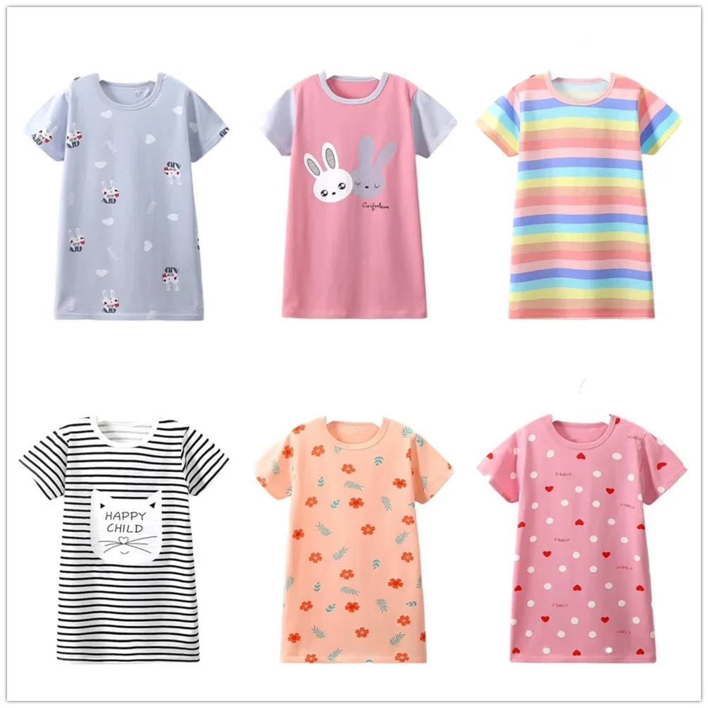 Children's Nightdress Summer Cotton Skirt Girls Short-Sleeved Air-Conditioning Clothing Girls Home Wear Pajamas Skirt