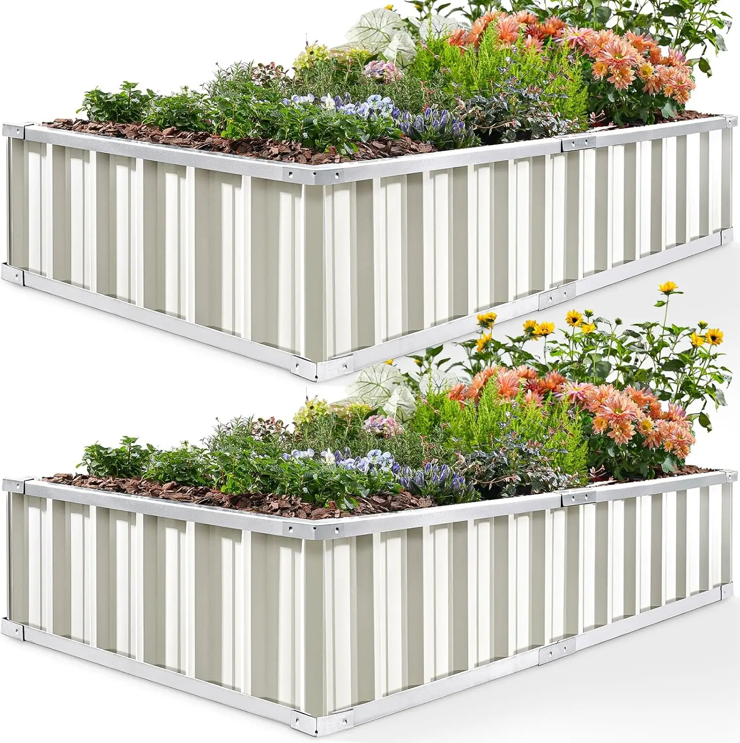 

68" x 36" x Galvanized Metal Raised Garden Bed 2 Pack for Plants, Vegetables, Flowers, Herbs, Fruits