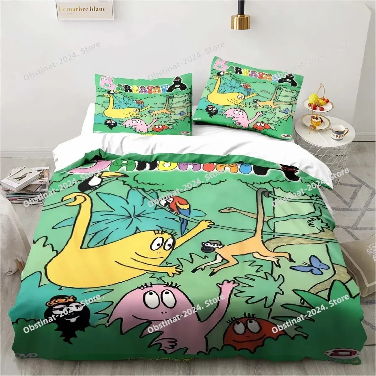 탑 3D 귀여운 만화 레스 바바파파 침구 세트 부드러운 이불 커버 성인 어린이 침실 싱글 더블 킹 사이즈 부드러운 베개 커버 사이즈