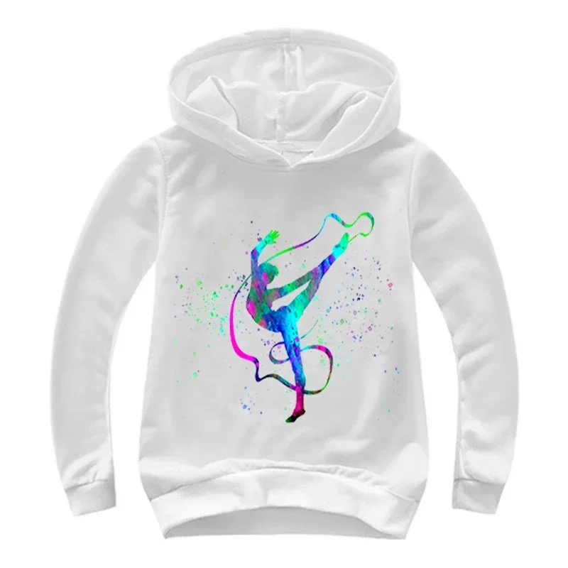 Watercolor Gymnastics Graphic Hoodie Children Spring Autumn Cartoon Hooded GYM Sweatshirts Boys Pullover Tracksuits Girls tops