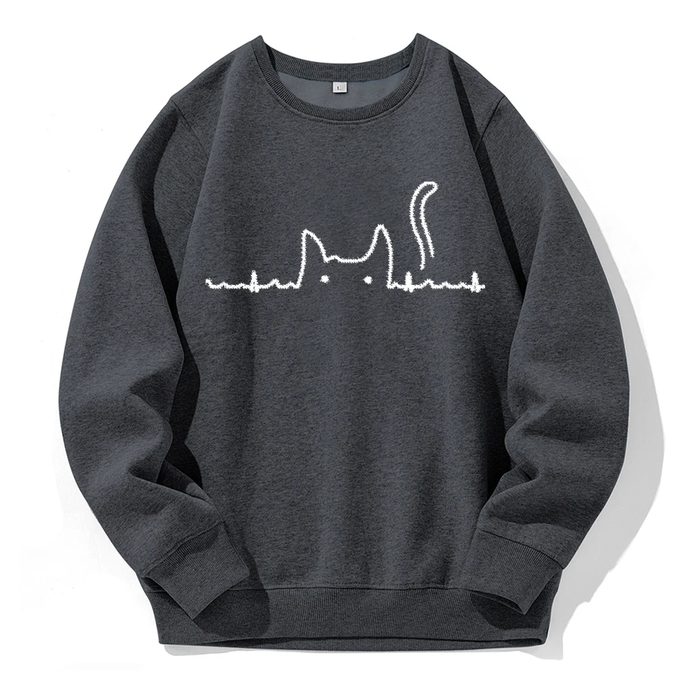 Simple Stroke Lines Cat Prints Men Sweatshirts Harajuku Versatile Hooded Fashion Outdoors Hoodies Leisure Comfortable Tops Male