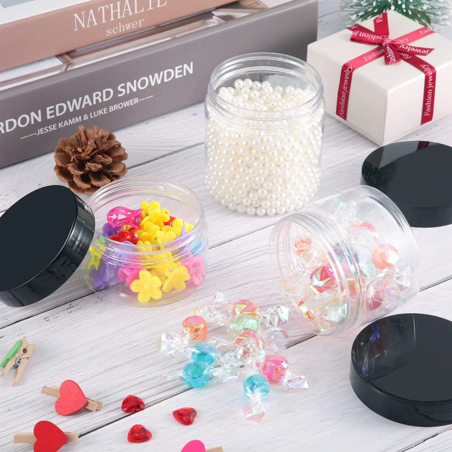 6/12/24 Pieces Empty Clear Plastic Jars with Lids Round Storage Containers Wide-Mouth for Beauty Product Cosmetic Cream Lotion