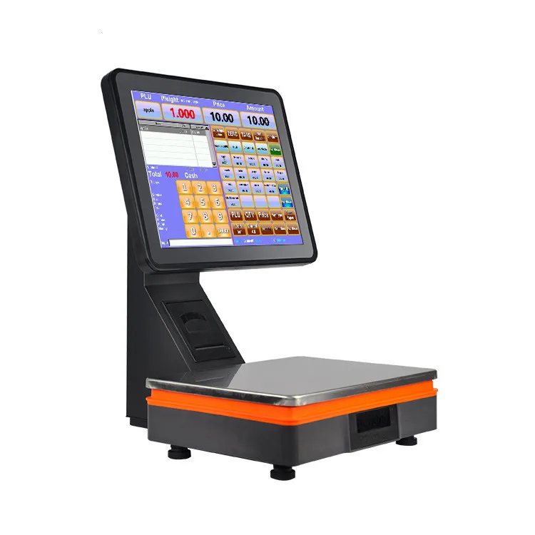 Hot Sale All In One POS Cash Register Scale Built-In Thermal Printer Digital Electronic Weighing POS System For Supermarket Groc