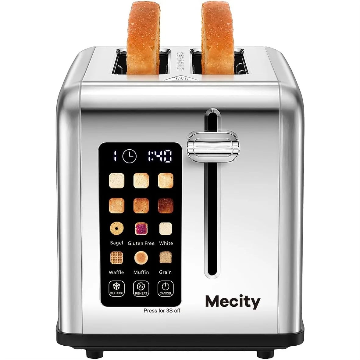 

2 Slice Toaster Touch Screen 1.5" Wide Slot, Stainless Steel Smart Toaster for Bagel Muffin Waffle, Timer Defrost Reheat, 825W