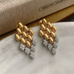 Cz stone pave rhombus chain dangle earrings for women geometric statement earrings party dainty jewelry delicate new in 2025