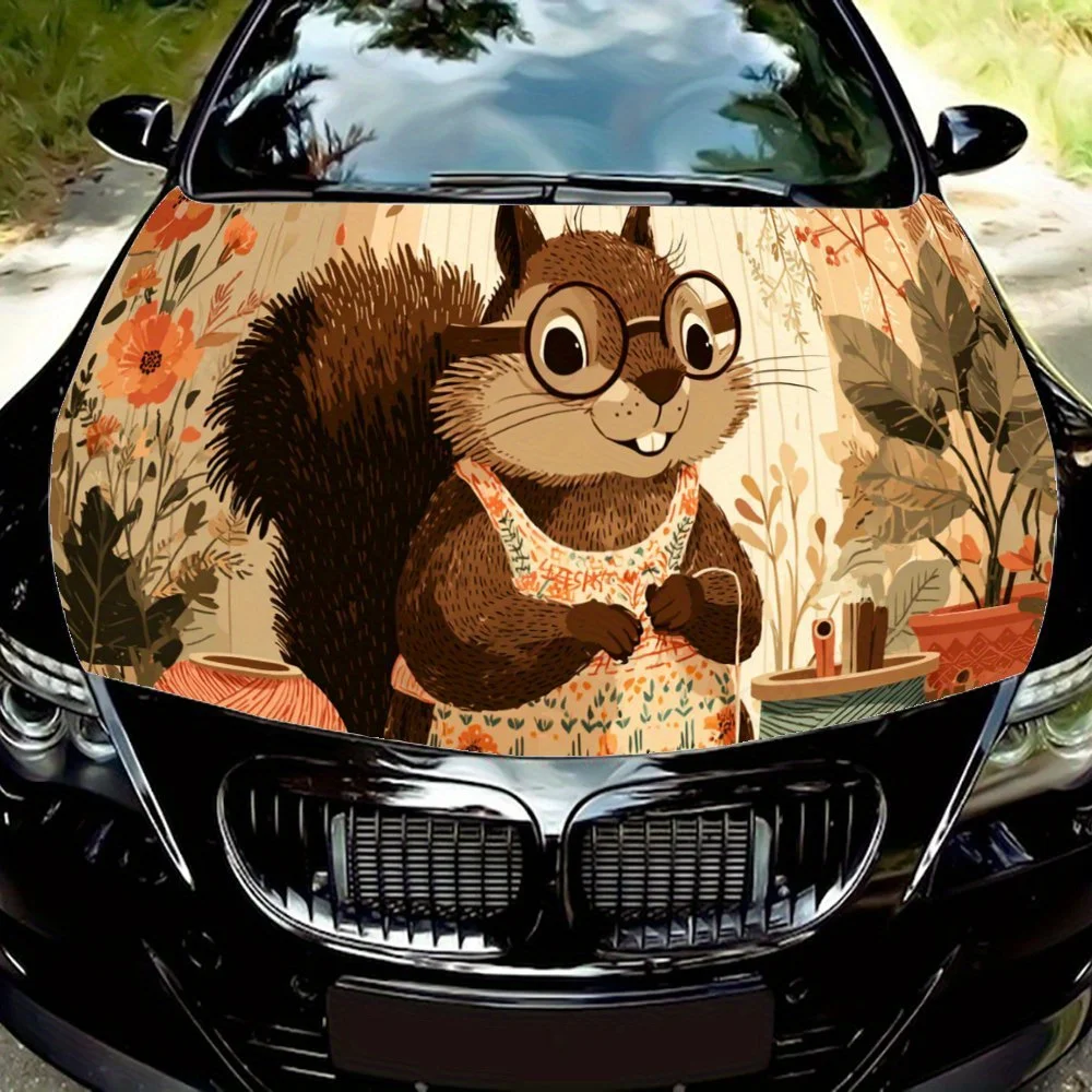

Cute Squirrel Crafter Squirrel with Yarn Car Hood Sticker PVC Self Waterproof stick, Striking Auto Exterior Accessories Decorati