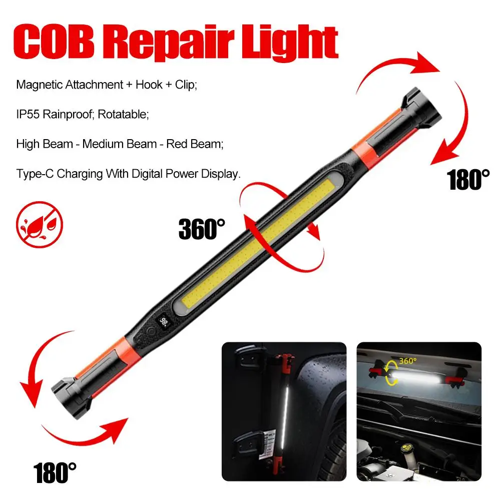 Magnetic LED Work Light High-Brightness COB LED 360° Rotatable Head Rechargeable Flashlight For Camping, Car Repair, Outdoor