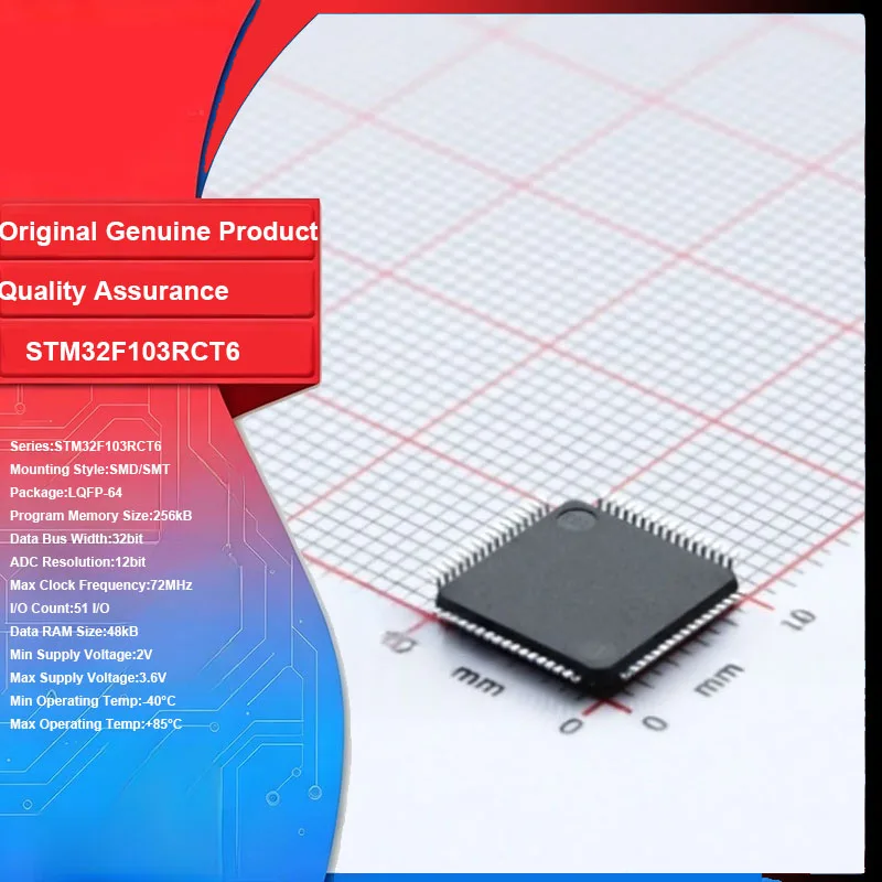 STM32F103RCT6 Genuine New 1 Pcs IC Microcontroller LQFP-64 256 KB 72 MHz Integrated Circuit IC Chip for PCB Board Electronic DIY