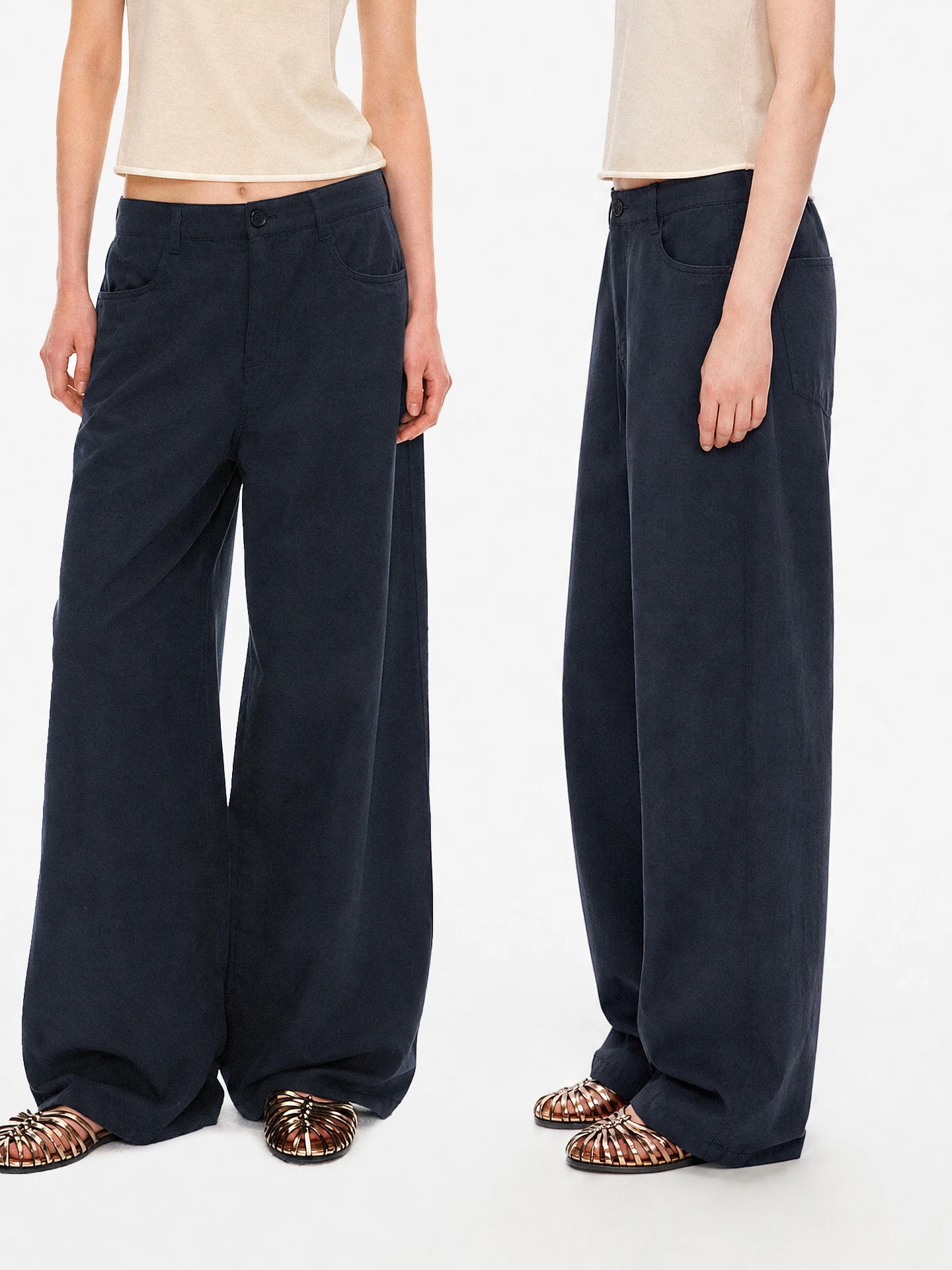 TDDP Linen Casual Pants Women's Loose Straight Leg Slimming Long Trousers Summer New Style White Comfortable Breathable