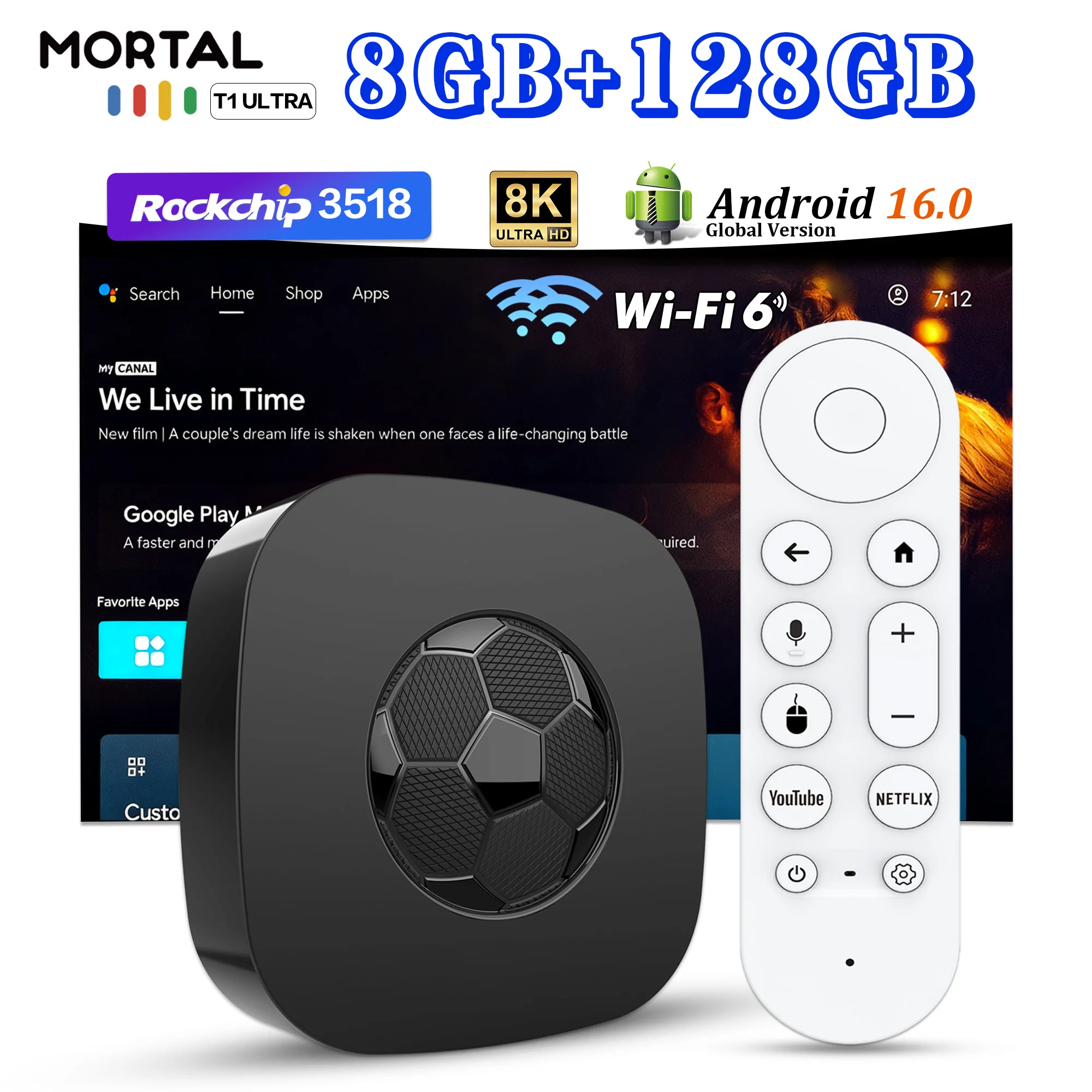 

JANMIFLY T1 Ultra Android 16 8K HD Smart TV Box с двойным Wi-Fi 2.4G/5.8G, 8 ГБ+128 ГБ, голосовой пульт, Bluetooth 5.0, медиаплеер для потокового вещания