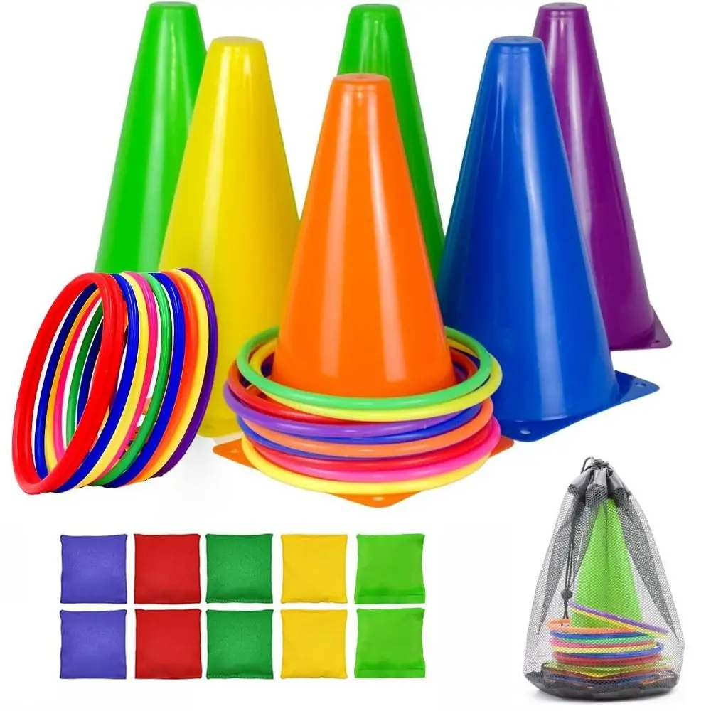 Plastic Rings Rainbow Ice Cream Toss Game Cone Target Rainbow Tower Interactive Throwing Speed Ring Throw Game Carnival Party