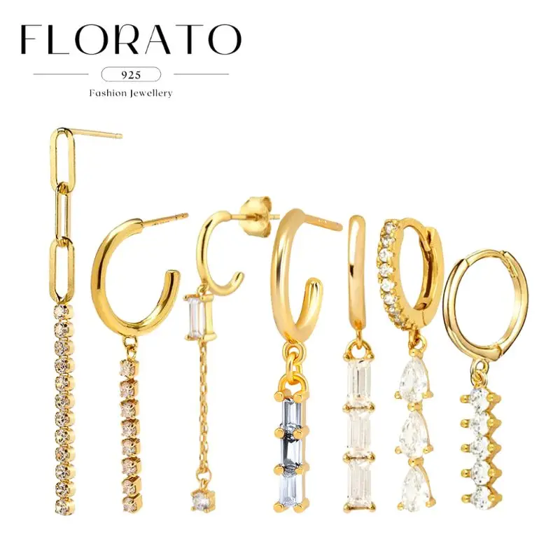 

925 Silver Needle Geometric Rectangular/Water Drop Zircon Pendant Circle Earrings Luxury Crystal Fashion High-end Jewelry Gifts