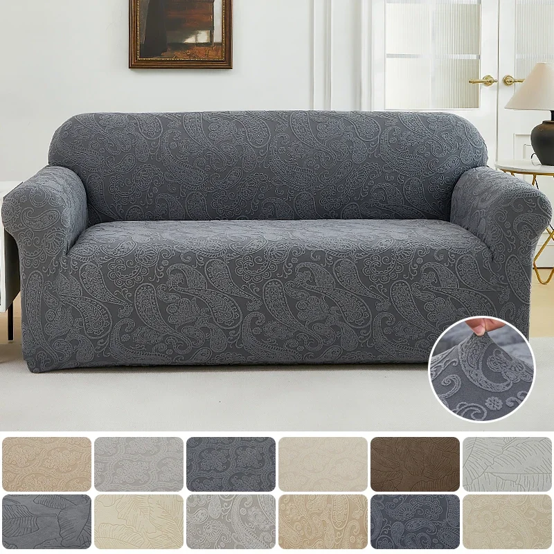 Jacquard Sofa Slipcover Stretch Non-Slip Couch Cover, Furniture Protector with Anti-Skid Foam and Elastic Bottom for Kids, Pets