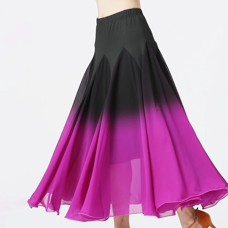 ชุดเต้นลาตินผู้หญิง กระโปรงยาวไล่สี สำหรับเต้นบอลรูม วอลซ์ กระโปรงบานใหญ่ ชุดแสดงบนเวที