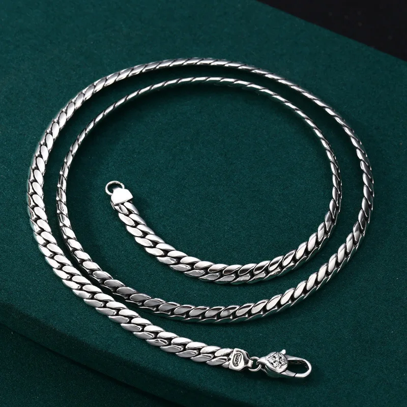 

S925 sterling silver ornament personalized horsewhip necklace thick type men's 5mm Vajra snake bones chain glossy