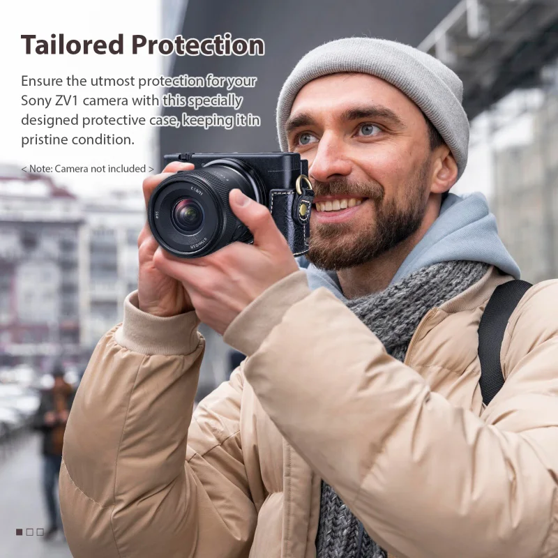 Digital Camera Protective Case PU Leather Camera Storage Bag with Removable Shoulder Strap Compatible with Sony ZV1