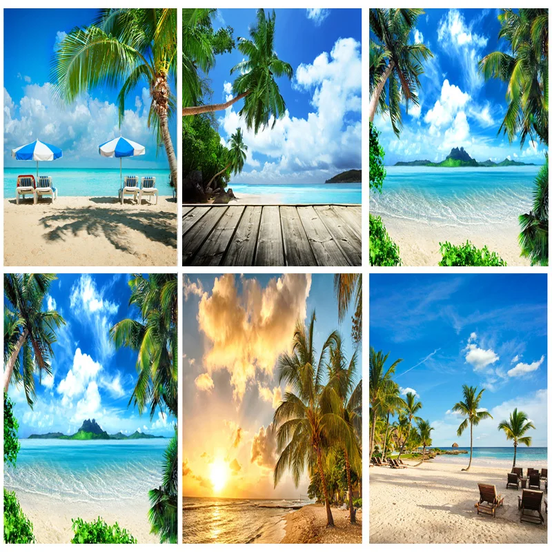 ZHISUXI Summer Tropical Sea Beach Palms Tree Photography Background Scenic Photo Backdrops Photocall Photo Studio CXZM-01