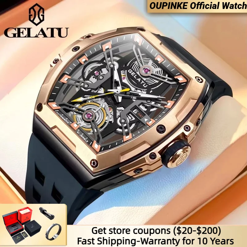 

GELATU 6012 Men Watch Waterproof Silicone Strap Luxury Brand Sapphire Mirror Automatic Mechanical Watch Fashion Sports Men Watch