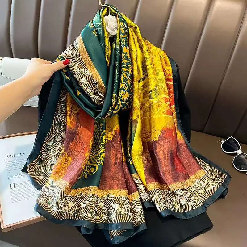 180*90cm Luxury Brand Women Summer Silk Scarves Shawls Lady Wraps Soft female Geometry beach stole bandanna foulard muffler