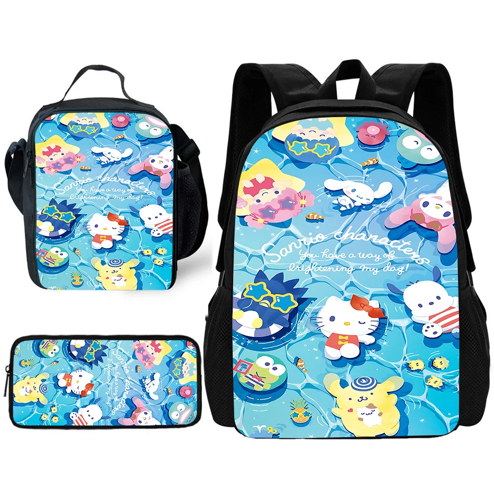 Cute Cartoon S-sanrios Family Child School Backpack with Lunch Bags ,Pencil Bags ,School Bags for Boys Girls Best Gift