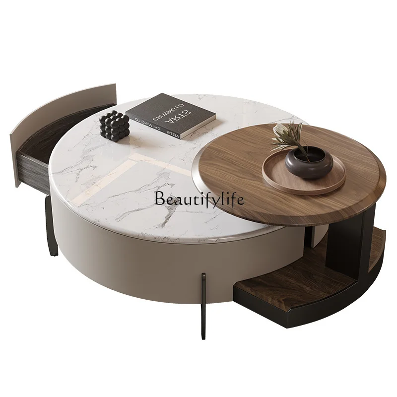 

Living room coffee table microcrystalline stone modern simple small apartment Italian minimalist round tea table Nordic