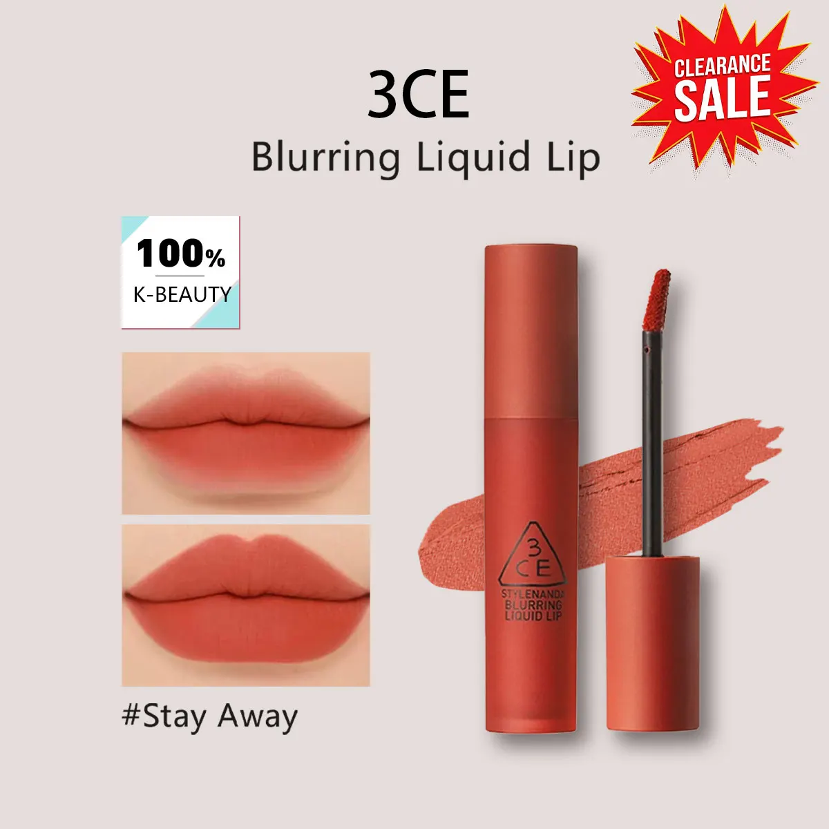 [ClearanceSale]3CE Blurring Liquid Lip Stay Away,Soft Mousse Texture,Smooth&Non-Drying,Party&Date Makeup,K-Beauty,Korean Makeup