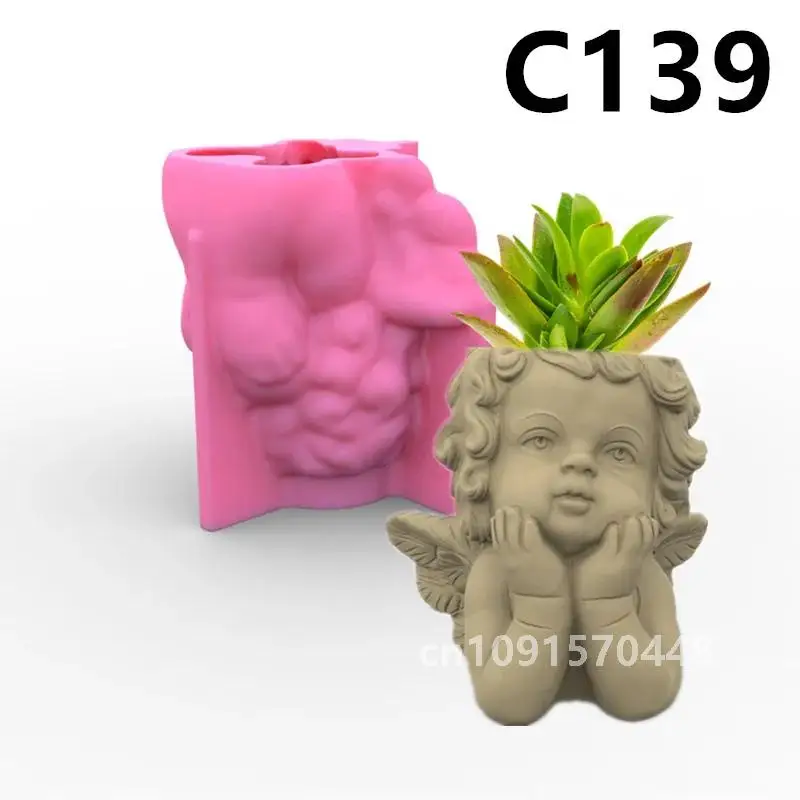 Silicone Mold Cute Angel Baby Flower Pot Succulent Pen Holder  Making Resin Concrete Vase Cactus Silicone Mold Home Decor Tool