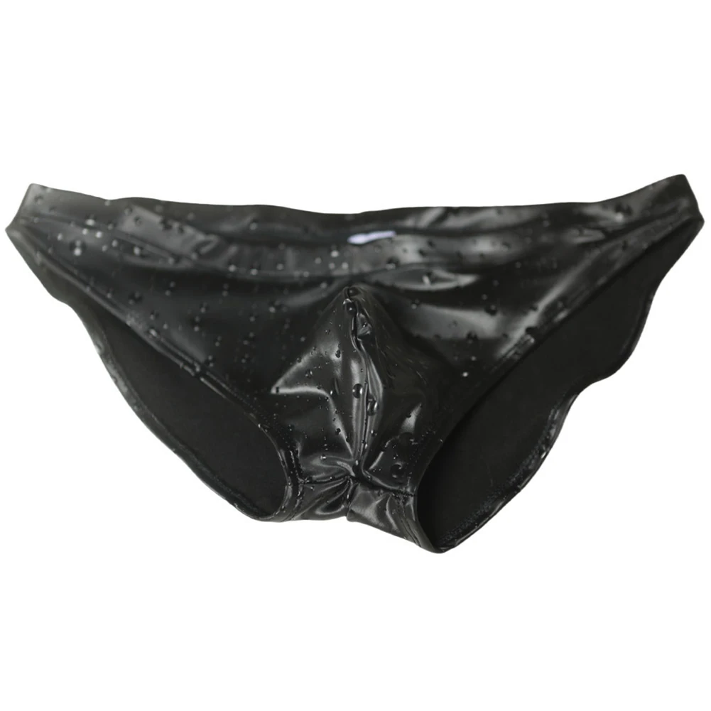 Men PU Leather Water Drop Print Butt Shaping Briefs Men's Lingerie Underwear For Man Calcinha Low Rise Panties Japanese Thong