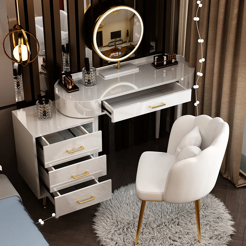 

Makeup Multifunction Table Usb Bluetooth Aesthetic Metal Luxury Wooden Dressers Mirror Storage Comoda Pra Quarto Salon Furniture