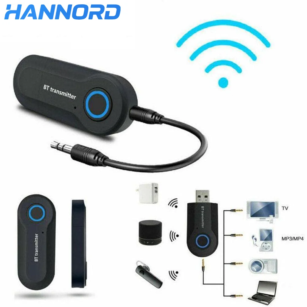 

Hannord Bluetooth 5.0 Transmitter 3.5MM Jack Audio Adapter 2 in 1 Stereo Audio Transmitter Adapter For Headphones TV