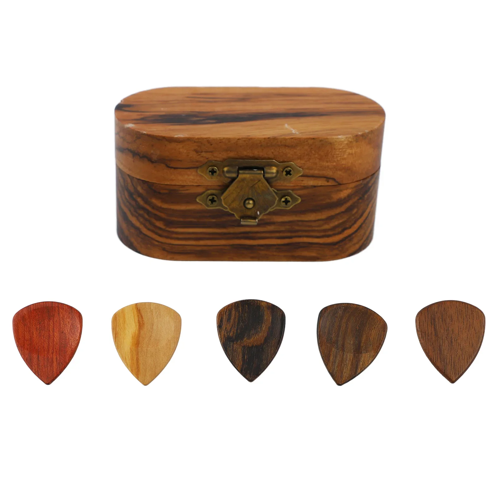 Wood Guitar Pick Box Smoothly Appearance Delicate Lightweight Portable Pick Case With 5Pcs Guitar Picks