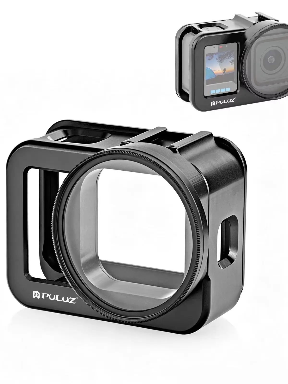 PULUZ für GoPro MISSION 1 / 1 PRO Aluminiumlegierungs-Schutzgehäuse mit 58mm UV-Objektiv & Objektivabdeckung, Rahmen-Kit mit Cold-Shoe-Halterung